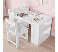 Ensemble Table Et 2 Chaises Pour Enfants 2-10 Ans, Bureau d’Activité | Polyvalent avec Dérouleur de Papier, Surface Imperméable, Rangements Latéraux, pour Chambre, Salle de Jeux, Garderie