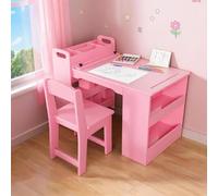 Ensemble Table Et 2 Chaises Pour Enfants 2-10 Ans, Bureau d’Activité | Polyvalent avec Dérouleur de Papier, Surface Imperméable, Rangements Latéraux, pour Chambre, Salle de Jeux, Garderie