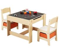 Ensemble table et 2 chaises pour enfants, ensemble table et chaise pour tout-petits avec espace de rangement sous la table, bac de rangement en tissu sous les chaises, bureau en bois pour les activité