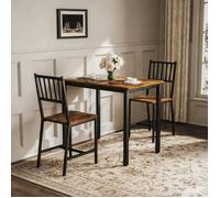 Ensemble table et 2 chaises, table 90x60 cm, style industriel, en panneaux de particules et métal, marron et noir