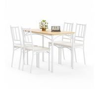 Ensemble Table Et 4 Chaises De Salle À Manger 110x60x76.5cm Naturel Et Blanc, Style Industriel Pour Cuisine, Salon Et Réception