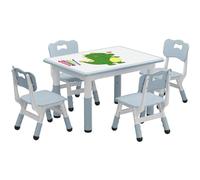 Ensemble Table Et 4 Chaises Enfant Hauteur Réglable, Plateau Anti-Graffiti Effaçable, Pieds Antidérapants, Ergonomique Sécurisé, Idéal Crèche Maison Salle De Classe 2-10 Ans