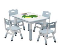 Ensemble Table Et 4 Chaises Enfants Montessori, Hauteur Réglable 7 Niveaux, Plateau Anti-Graffiti Facile à Nettoyer, Pieds Antidérapants, Certifié CE, pour 2-10 Ans, Idéal Crèche/Maison