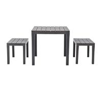 Ensemble table et bancs de jardin - KAI - Marron - Résistant aux intempéries - 1 table et 2 bancs