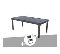 Hespéride Ensemble repas Piazza - Table extensible rectangulaire alu graphite + 12 chaises Modula