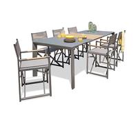 Ensemble table et chaise de jardin aluminium gris 6 personnes table rectangulaire 180.0 x 100 cm