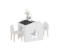AIYAPLAY Ensemble 3 pièces 3-8 ans – table et 2 chaises, plateau tableau noir, pieds en pin, blanc