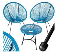Ensemble table et chaise de jardin - TECTAKE - Salon extérieur SANTANA 2 chaises avec table et plateau en verre résistant - Bleu