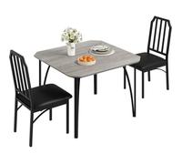 Ensemble table et chaise de salle à manger-Table et 2 chaises rembourrées -2 Personnes,Bords chanfreinés,pour Petite Cuisine,gris