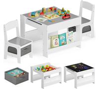 Ensemble table et chaise pour enfant - 3 pièces - Bois - Avec tiroirs de rangement - Table d'apprentissage et de jeu de 62 cm - Gris foncé
