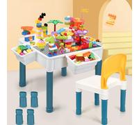 Ensemble table et chaise pour enfant 6 en 1, avec plateau de table double face et blocs de construction
