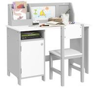 HomCom Ensemble table et chaise pour enfant – bureau +5 ans avec tableau blanc – Gris 90x45x85 cm