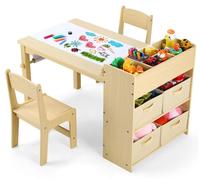 Ensemble table et chaise pour enfant "Kinder" - Table d'activités et de bricolage en bois - Table de jeu avec des compartiments de rangement - Rectangulaire - Beige