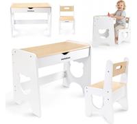Ensemble table et chaise pour enfants Mamabrum Ours – Table en bois blanc avec tiroir et chaise, bureau pour enfants en MDF, à partir de 3 ans