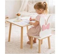 Ensemble table et chaise pour enfants – Table pour enfants avec chaise, dimensions 50x50 cm, chaise pour enfants en forme d'animal (lapin ou souris avec nœud), ensemble de meubles pour chambre d'enfan