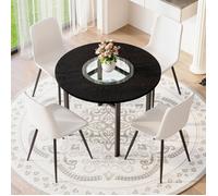 Ensemble Table et Chaises 100 cm 4 Chaises Rond Chaises Blanches PU Aspect bois noir Assise confort élargie Design minimaliste
