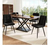Ensemble table et chaises 160x80x80, table extensible cuisine, chaises velours noir, plateau noyer