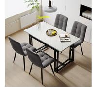 Ensemble table et chaises - 1pcs table à manger+4 chaises - velours - pieds en fer noir. 120x70 cm. gris