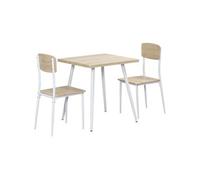 Ensemble table à manger carrée 3 pièces HOMCOM avec 2 chaises cuisine salle à manger plateau MDF châssis métal blanc