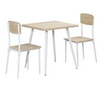 Ensemble table à manger carrée 3 pièces HOMCOM avec 2 chaises cuisine salle à manger plateau MDF châssis métal blanc