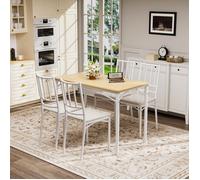 Ensemble table et chaises 4 personnes, table 110x60 cm avec 4 chaises, en panneaux de particules et acier, naturel et blanc