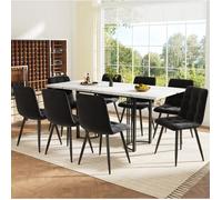 Ensemble table et chaises 9 pièces:8 chaises de salle à manger en velours et 1 table à manger extensible,noir+blanc