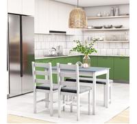 Ensemble Table et Chaises avec 1 Table 1 Banquette et 2 Chaises Rembourrées Design Contemporain Bois Gris et Blanc