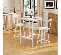 Ensemble Table et Chaises de Bar avec 1 Table Haute et 2 Chaises - MEUNIQ - Acier et Panneaux de Particules - Blanc