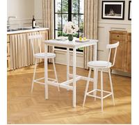 Ensemble Table et Chaises de Bar avec 1 Table Haute et 2 Chaises - MODENVIE - avec Dossier - Acier et Mélamine - Blanc