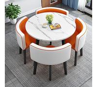 Ensemble table et chaises de bar rondes et modernes, peu encombrantes avec dossier doux, idéal pour un café et une conférence de bureau - Orange et blanc