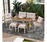 Ensemble table et chaises de jardin - Acacia 6-7 places - Fer galvanisé - Coussins déperlants - Desserte amovible