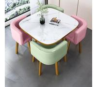 Ensemble table et chaises de salle à manger carrées 4 pièces pour intérieur et extérieur - Polyvalent pour balcon, salon, entreprise et café (combo rose et vert)