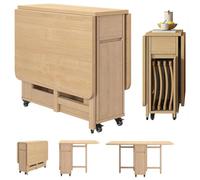 Ensemble Table Et Chaises De Salle À Manger Pliantes Et Extensibles De 1,3 M, Avec Tiroir De Rangement, Roulettes Verrouillables Et 4 Chaises Pliantes En Bois Dhévéa, Bureau Multifonction Wood