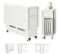 Ensemble Table Et Chaises De Salle À Manger Pliantes Et Extensibles De 1,3 M, Avec Tiroir De Rangement, Roulettes Verrouillables Et 4 Chaises Pliantes En Bois Dhévéa, Bureau Multifonction White