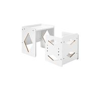 VEVOR Ensemble Table et Chaises pour Diversification Autonome Enfants, Mobilier pour DME en Bois, Table de d'Activités pour Enfants, Hauteur Réglable, pour Dessiner Lire Manger, Tout-petits, Blanc