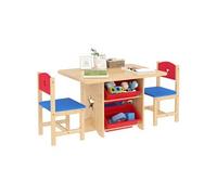 AIYAPLAY Ensemble table et 2 chaises enfant 3 pièces en bois – 4 bacs de rangement