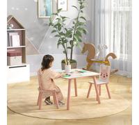 Ensemble table et chaises enfant motif renards lapin rose
