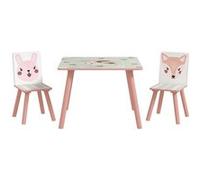 Ensemble table et chaises enfant motif renards lapin - table carrée + 2 chaises - bois pin MDF rose Rose G