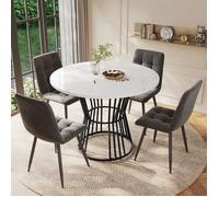 Ensemble Table et Chaises - Ensemble Salle à Manger 5 Pièces - Table 100cm et 4 Fauteuils Velours Gris - Idéal Petits Espaces