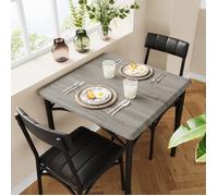 Ensemble table et chaises - GARVEE - Table à manger carrée bois et métal avec 2 chaises rembourrées - Gris ciment - Pour salon