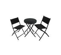 Ensemble table et chaises jardin acier textilène noir pliable 2 pers.