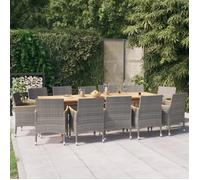 Ensemble table et chaises - Maison Exclusive - Bois d'acacia massif - 12 personnes - Coussins gris