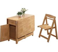 Ensemble table et chaises pliantes en bois massif avec rallonge, roulettes et tiroir pour économiser de l'espace dans la salle à manger et la cuisine