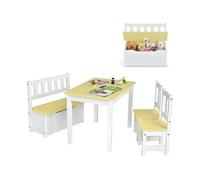Ensemble table et chaises pour enfants, 1 banc avec espace de rangement (naturel)