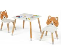 Ensemble table et chaises pour enfants COSTWAY en forme de chat, ensemble 3 pièces avec pieds en bois de pin, table pour enfants, table à dessin pour enfants à partir de 3 ans
