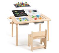 Ensemble table et chaises pour enfants COSTWAY, ensemble de mobilier pour enfants en bois avec plateau de table, 2 boîtes de rangement, 2 plateaux de jeux de construction, rouleau de papier, 2 crochet