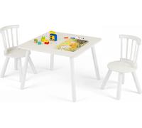 Ensemble table et chaises pour enfants COSTWAY, ensemble de sièges pour enfants avec dossiers courbés, table pour enfants en bois de pin, table à dessin pour enfants à partir de 3 ans, blanc