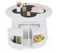 Ensemble table et chaises pour enfants COSTWAY, groupe de sièges pour enfants en bois composé de 5 pièces, avec 4 tabourets de rangement, une table de dessin, idéal pour les enfants à partir de 3 ans,