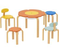 Ensemble table et chaises pour enfants Fortuna Lai, 5 pièces, avec sac de rangement, forme fleur, pour salle de jeux, chambre d'enfants, bois, multicolore