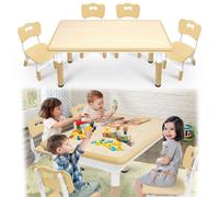 Ensemble table et chaises pour enfants – Table de jeu – Table pour enfants – Mobilier réglable – Meuble pour enfants en plastique – Couleur bois – 4 chaises – Hauteur réglable – Ensemble